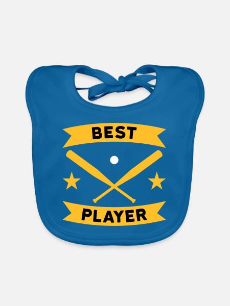 Best baseball player (Banner, Baseballschläger) - Baby Bio-Lätzchen - Pfauenblau - Vorne