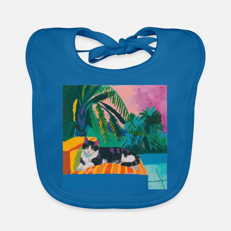 katze, katzen bunt, tier, geschenk, geschenkidee - Baby Bio-Lätzchen - Pfauenblau