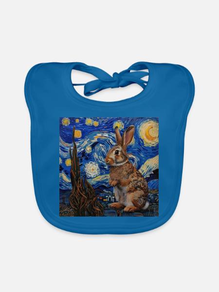 hase, kaninchen, Van Gogh, Sternennacht - Baby Bio-Lätzchen - Pfauenblau