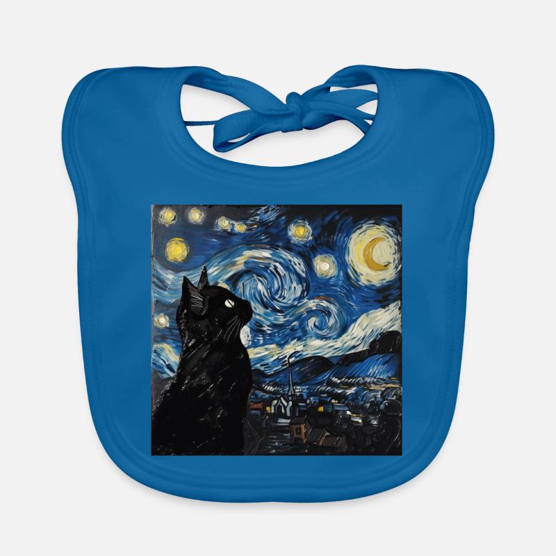 Black Cat, Cat, Van Gogh, Starry Night Organic Baby Bibs