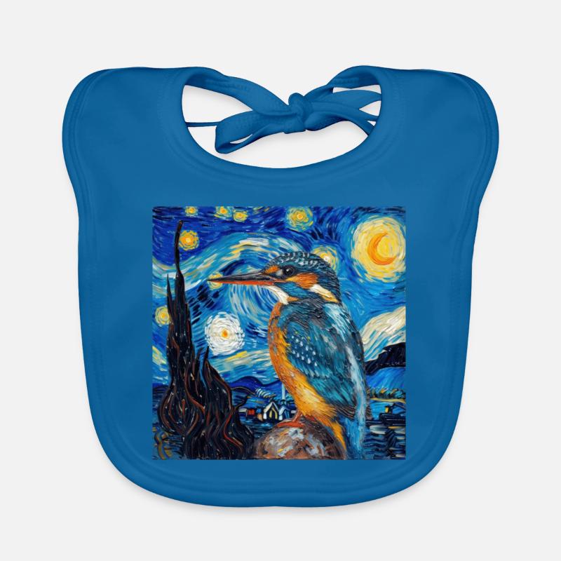 eisvogel, vogel, tier, van gogh, sternenacht - Baby Bio-Lätzchen - Pfauenblau