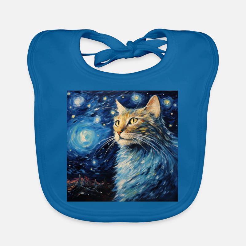 Chat, Motif De Chat, Van Gogh, Nuit Étoilée Bavoir bio Bébé
