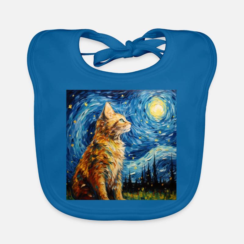 Chat, Motif De Chat - Bavoir bio Bébé - bleu paon