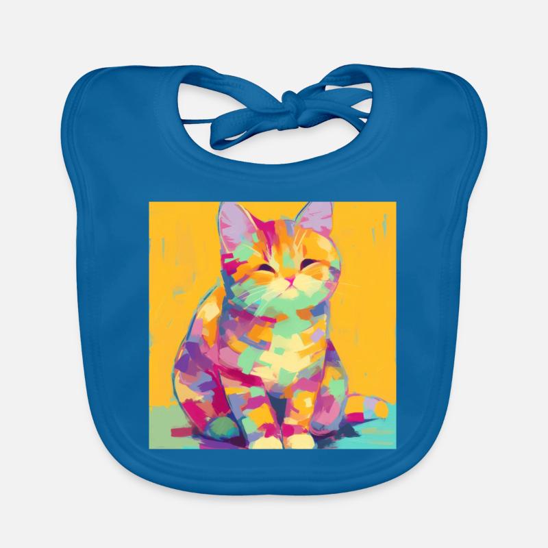 Chat, Motif De Chat - Bavoir bio Bébé - bleu paon