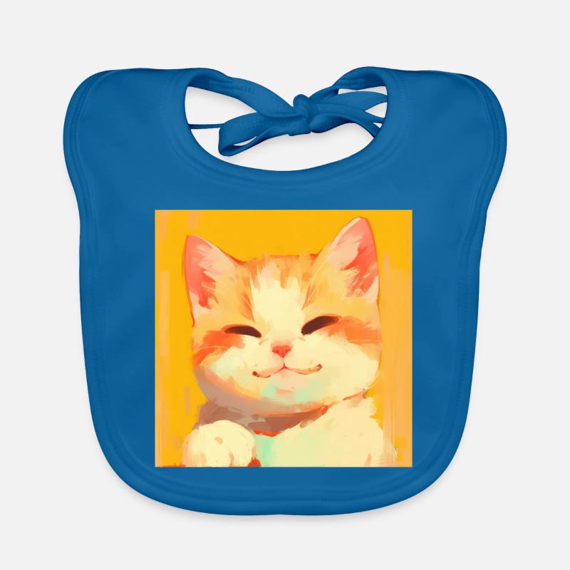 Chat, Motif De Chat - Bavoir bio Bébé - bleu paon