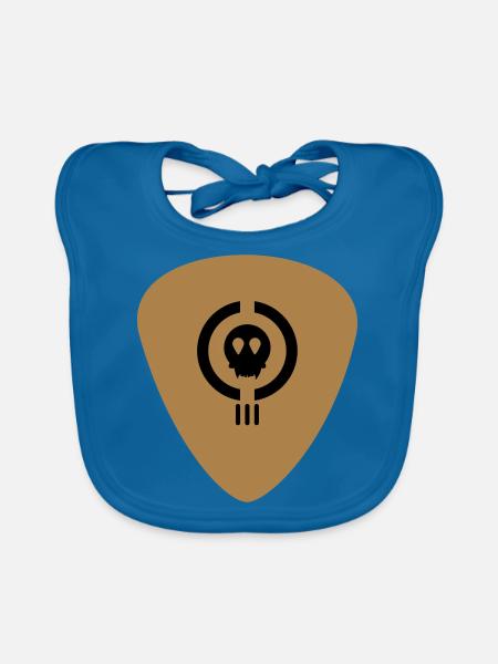guitar chip with skull (2c) - Organic Baby Bibs - peacock-blue - Front