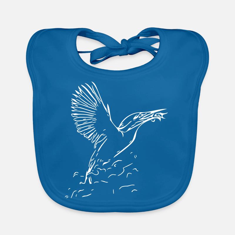 Martin-pêcheur avec poisson - Bavoir bio Bébé - bleu paon