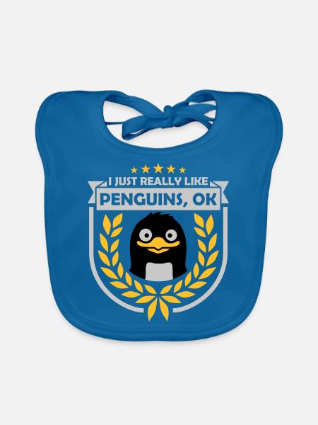 J’aime juste les pingouins - Bavoir bio Bébé - bleu paon - Devant