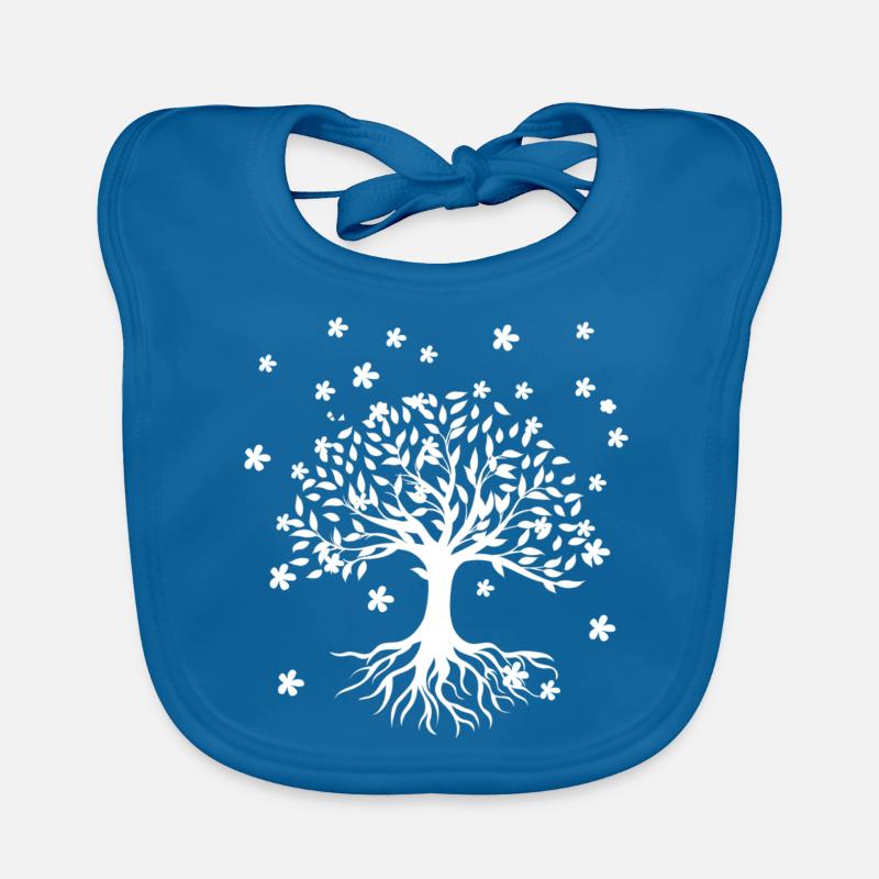 Arbre de Vie,Arbre de Vie,Fleurs,Blanc - Bavoir bio Bébé - bleu paon