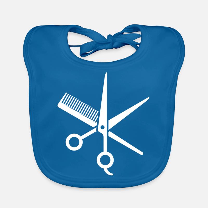 Ciseaux à cheveux et peigne. Symbole du coiffeur Bavoir bio Bébé