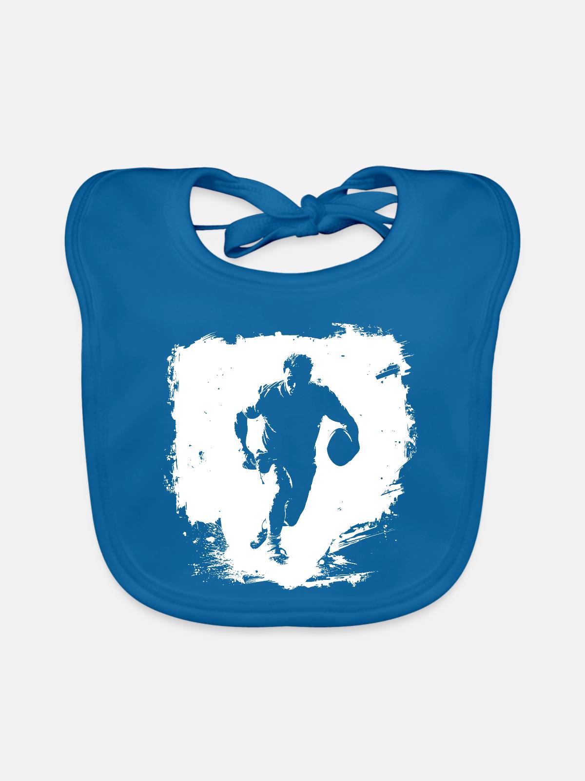 Rugby Streetart - Baby Bio-Lätzchen - Pfauenblau - Vorne