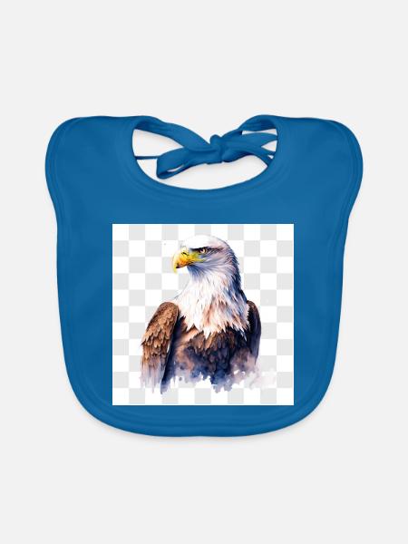 Portrait de tête d’aigle à l’aquarelle - Bavoir bio Bébé - bleu paon - Devant