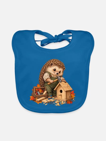 Igel baut ein Vogelhaus - Baby Bio-Lätzchen - Pfauenblau