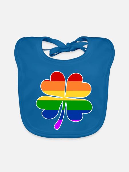 Regenbogen Flagge Vierblättriges Kleeblatt - Baby Bio-Lätzchen - Pfauenblau - Vorne