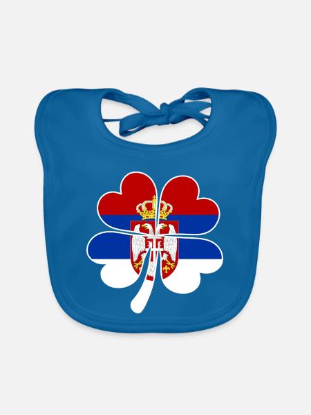 Serbien Flagge Vierblättriges Kleeblatt - Baby Bio-Lätzchen - Pfauenblau