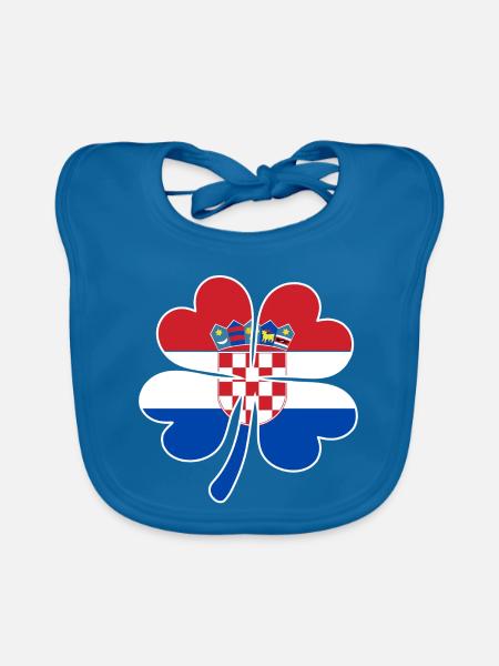 Kroatien Flagge Vierblättriges Kleeblatt - Baby Bio-Lätzchen - Pfauenblau - Vorne