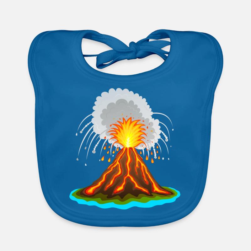 Vulcano, vulcano, vulcano, lava, volcans volcans - Bavoir bio Bébé - bleu paon