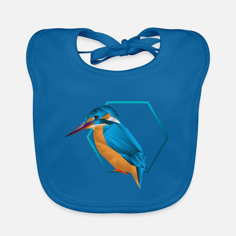 Martin-pêcheur / oiseau low poly - Bavoir bio Bébé - bleu paon