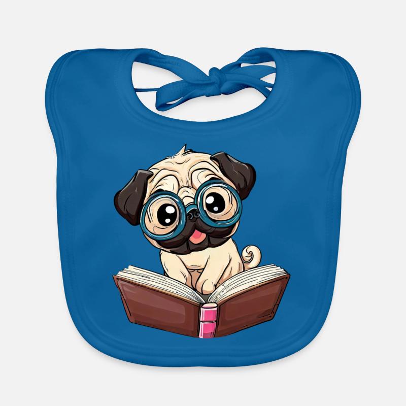 Mops der Leseratte: Bücherwurm mit Brille Baby Bio-Lätzchen