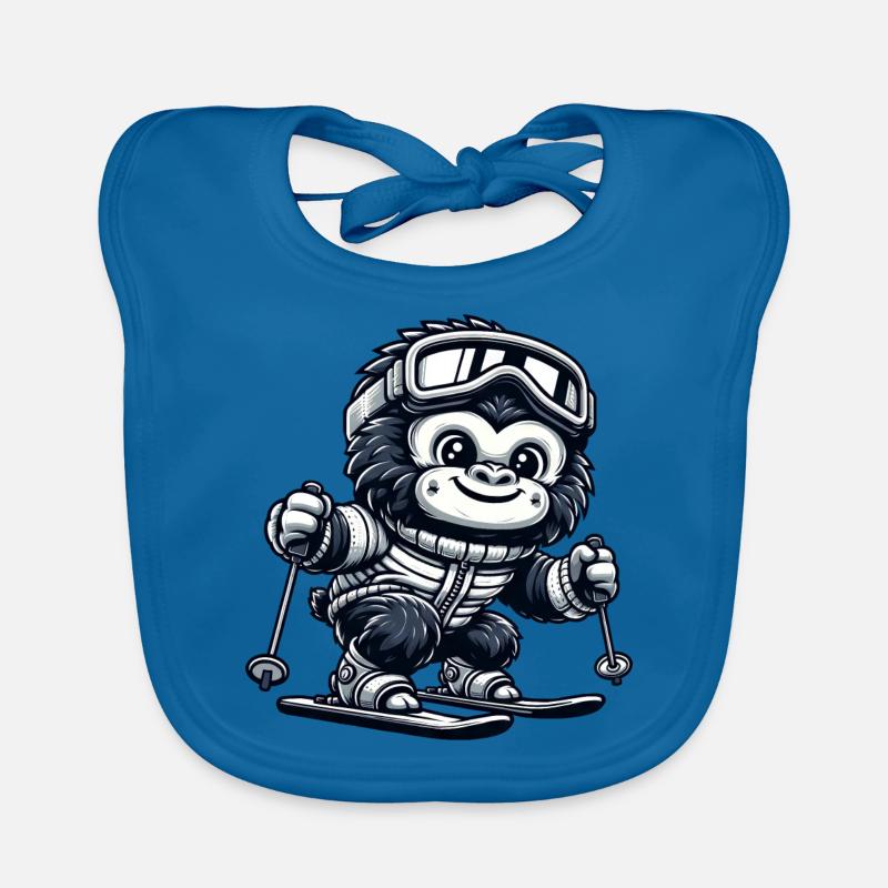 Monkey Gorilla Chimpanzee Ski Skier Design Organic Baby Bibs