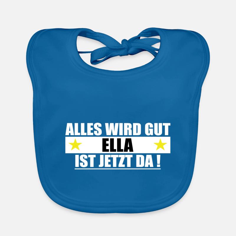 Ella nom Prénom Anniversaire - Bavoir bio Bébé - bleu paon