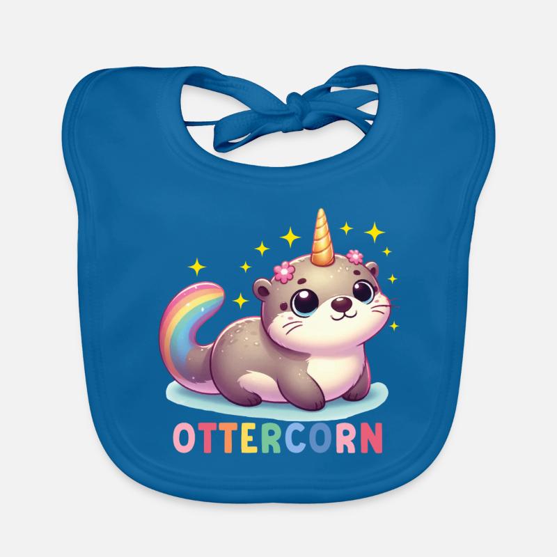 Licorne loutre - Bavoir bio Bébé - bleu paon