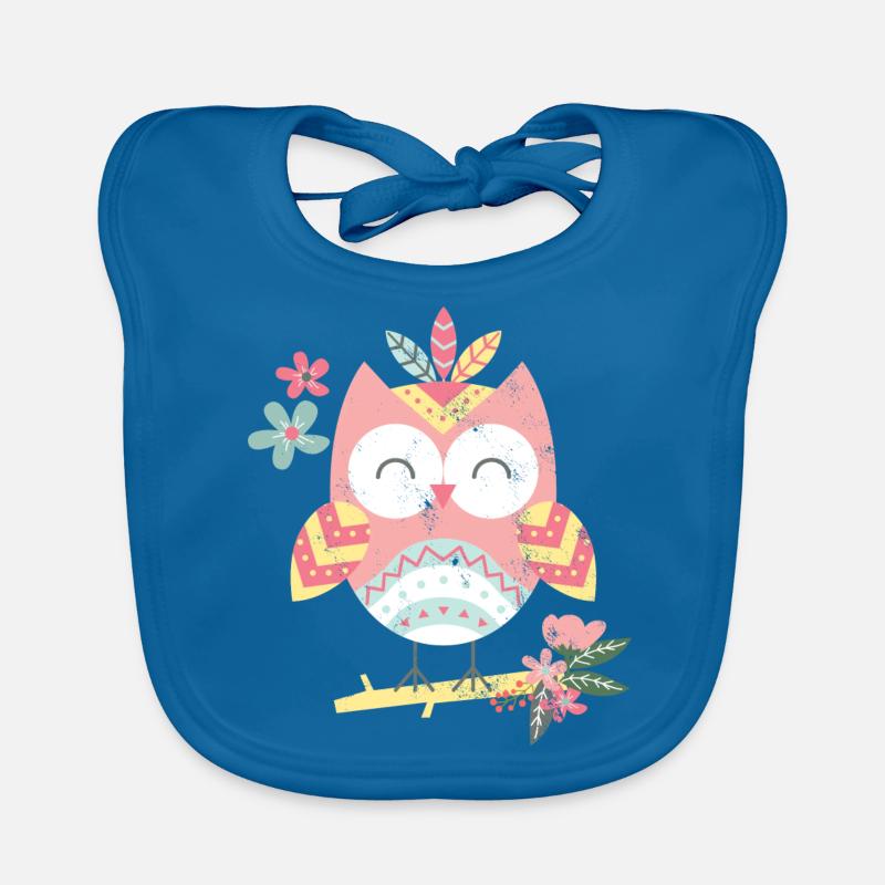 Retro Eule Bunt - Baby Bio-Lätzchen - Pfauenblau
