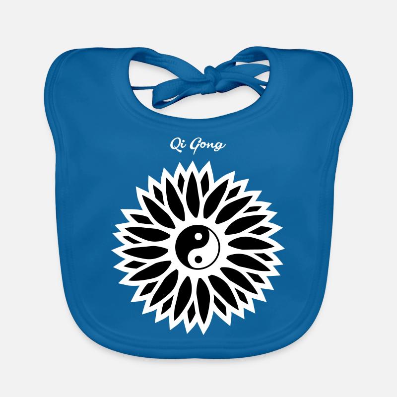 Signe de fleur de Qigong - Bavoir bio Bébé - bleu paon