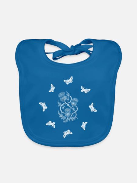 Distel & Schmetterling - Botanische Kunst - Baby Bio-Lätzchen - Pfauenblau - Vorne