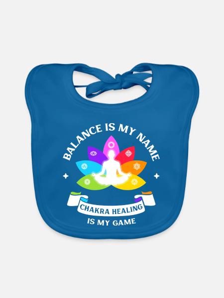 Chakra Balance - Heilung ist mein Weg - Baby Bio-Lätzchen - Pfauenblau - Vorne