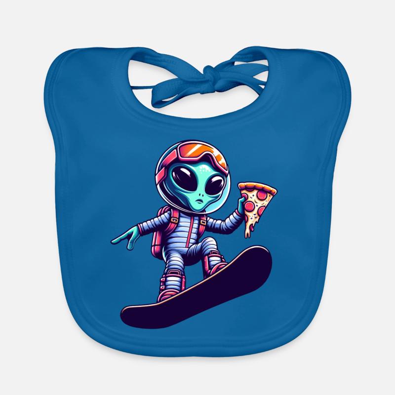 Alien Snowboard Pizza Spaß Baby Bio-Lätzchen