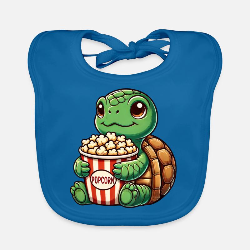 Mignonne Tortue Pop-corn Films Films Cinéma Fun - Bavoir bio Bébé - bleu paon