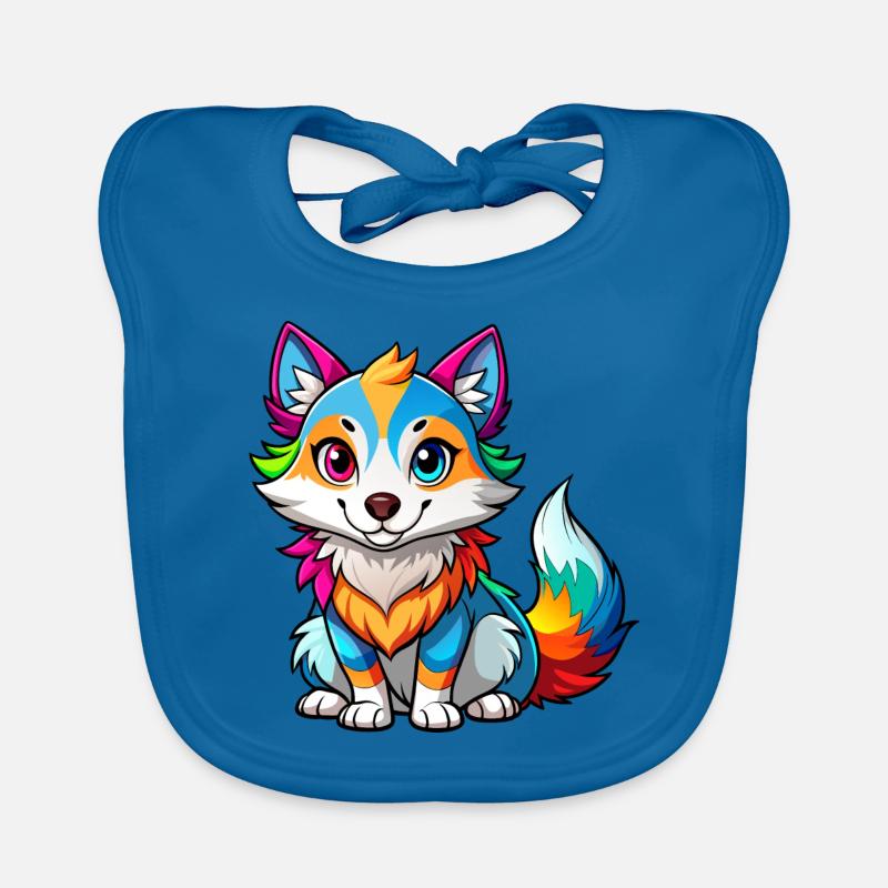 Bébé loup coloré - Bavoir bio Bébé - bleu paon