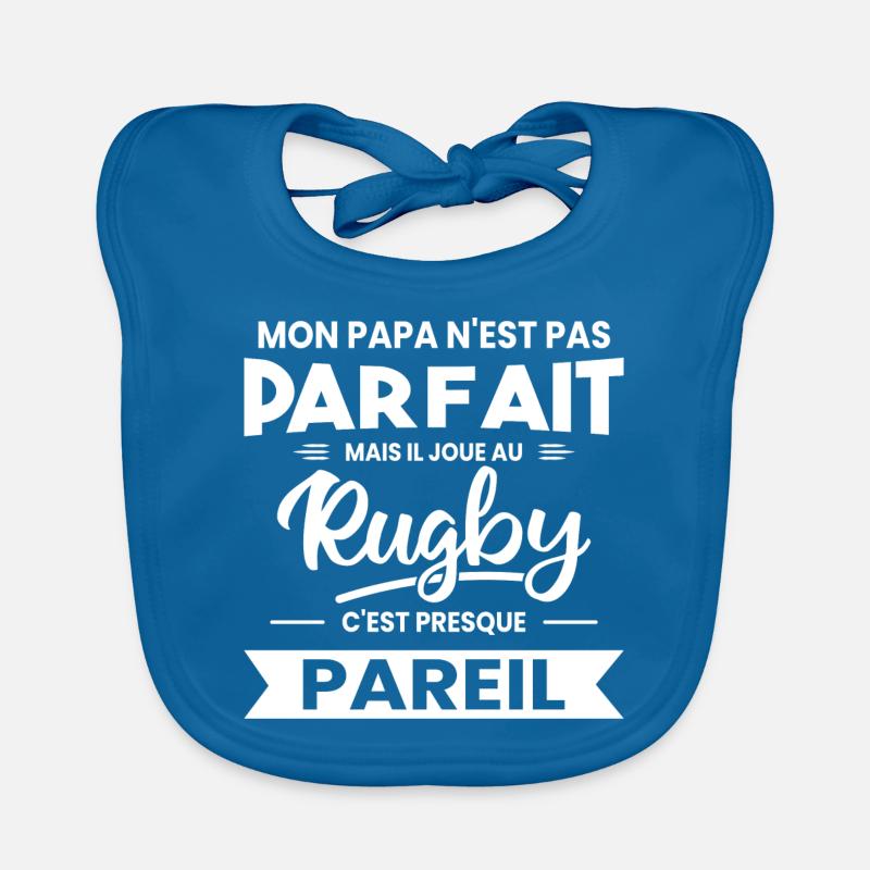 Mon Papa N'est Pas Parfait - Rugby - Bavoir bio Bébé - bleu paon