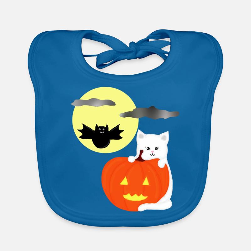 Lune d’Halloween avec chat - Bavoir bio Bébé - bleu paon