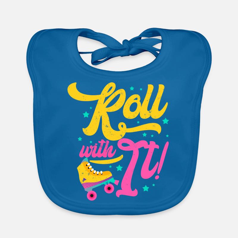 Roll With It 70's 80's 90's Skater Rollerblading Organic Baby Bibs