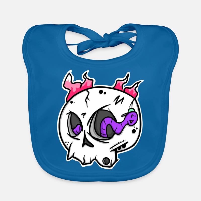 Skull & Worm : Crâne coloré avec une touche d’originalité ! - Bavoir bio Bébé - bleu paon
