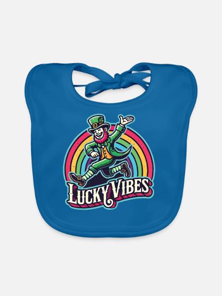 Saint-Patrick Lucky Vibes Arc-en-ciel - Bavoir bio Bébé - bleu paon - Devant