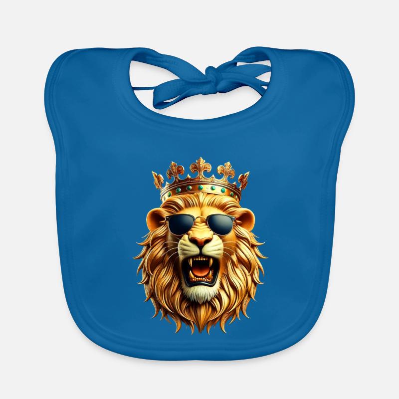 Lion (01) - Bavoir bio Bébé - bleu paon