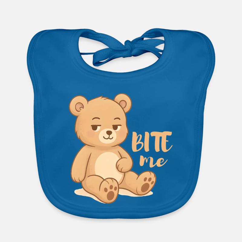Frecher Teddy-Cutesy Design mit Attitüde - bite me - Baby Bio-Lätzchen - Pfauenblau