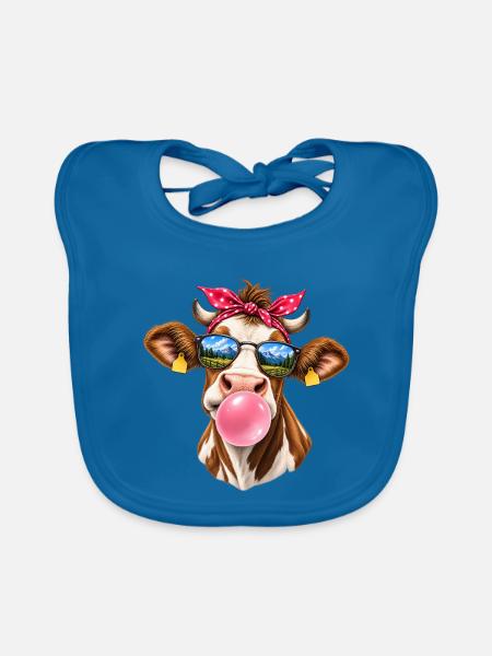 Kuh mit Bubblegum - Baby Bio-Lätzchen - Pfauenblau