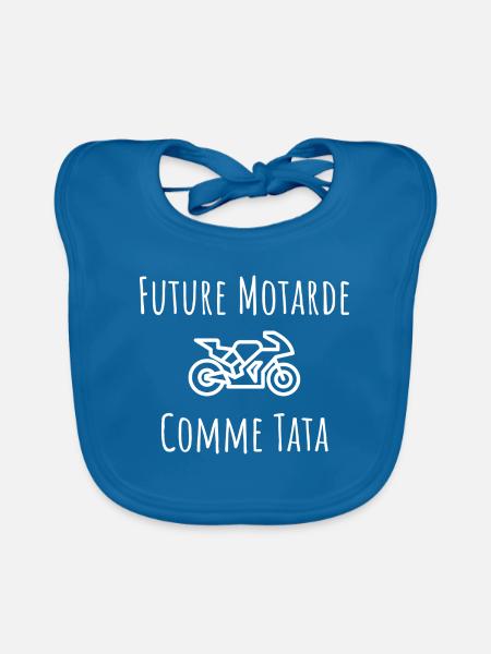 Cadeau Bebe Fille Motarde Moto Humour - Bavoir bio Bébé - bleu paon - Devant