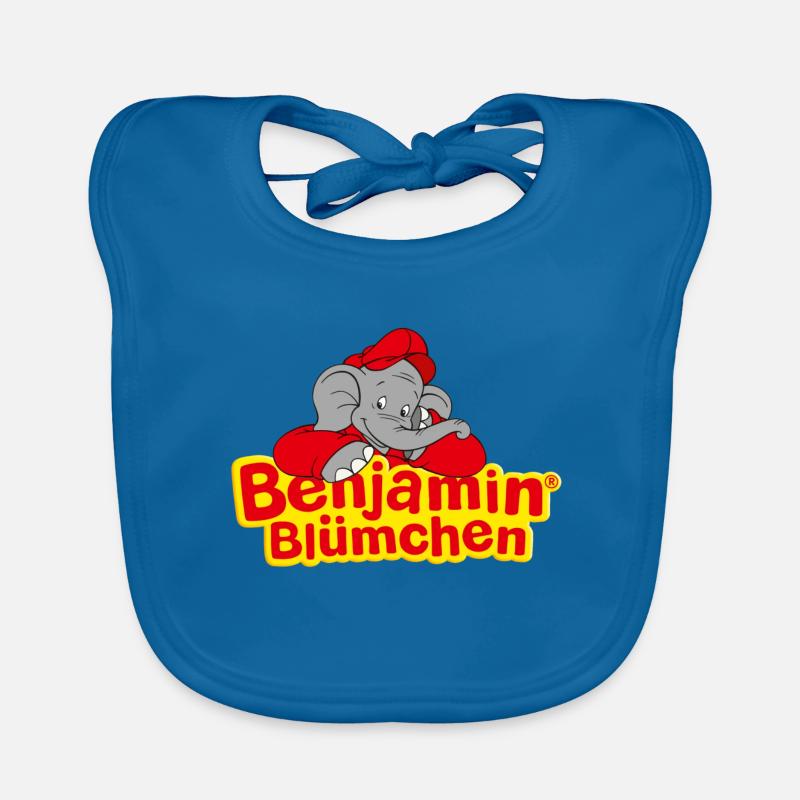 Benjamin Blümchen Schriftzug mit Elefant Logo - Baby Bio-Lätzchen - Pfauenblau