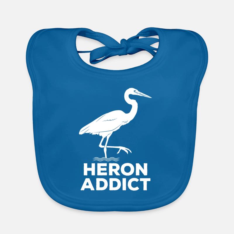 Heron Addict - Observation des oiseaux - Bavoir bio Bébé - bleu paon