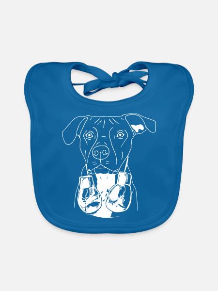 American Staffordshire Terrier mit Boxhandschuhen - Baby Bio-Lätzchen - Pfauenblau - Vorne