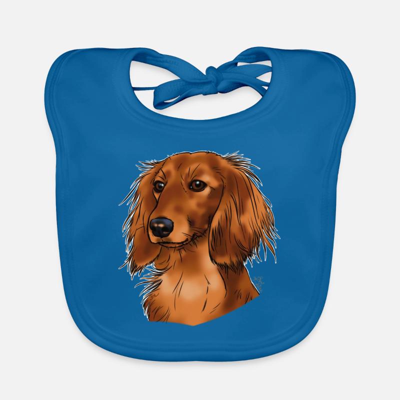 long haired dachshund (without text) dark textiles - Organic Baby Bibs - peacock-blue