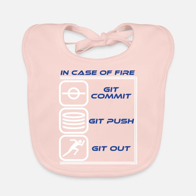 "In Case Of Fire Git Commit Git Push Git Out" Organic Baby Bibs