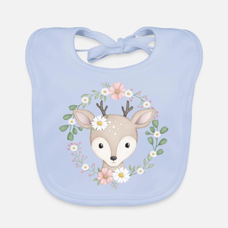 doux cerf dans une couronne de fleurs Bavoir bio Bébé