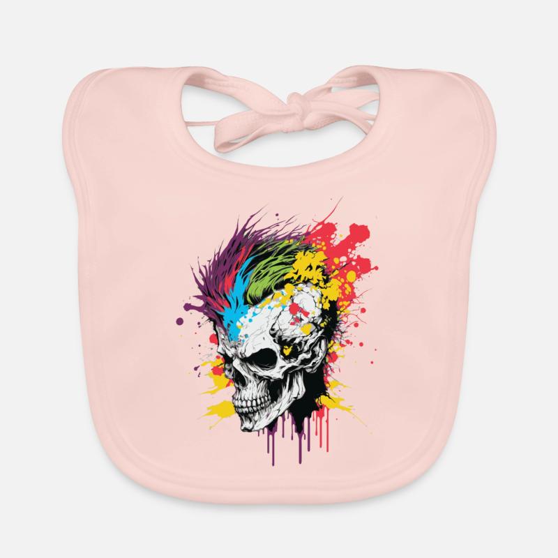 Rainbow Zombie Skull Organic Baby Bibs