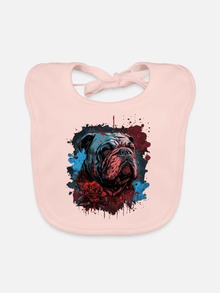 Englische Bulldogge mit roten Rosen - Baby Bio-Lätzchen - Rose